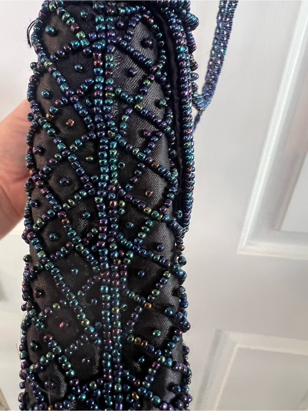 Vintage Beaded Navy Evening Crossbody purse magnetic closure - Picture 9 of 11